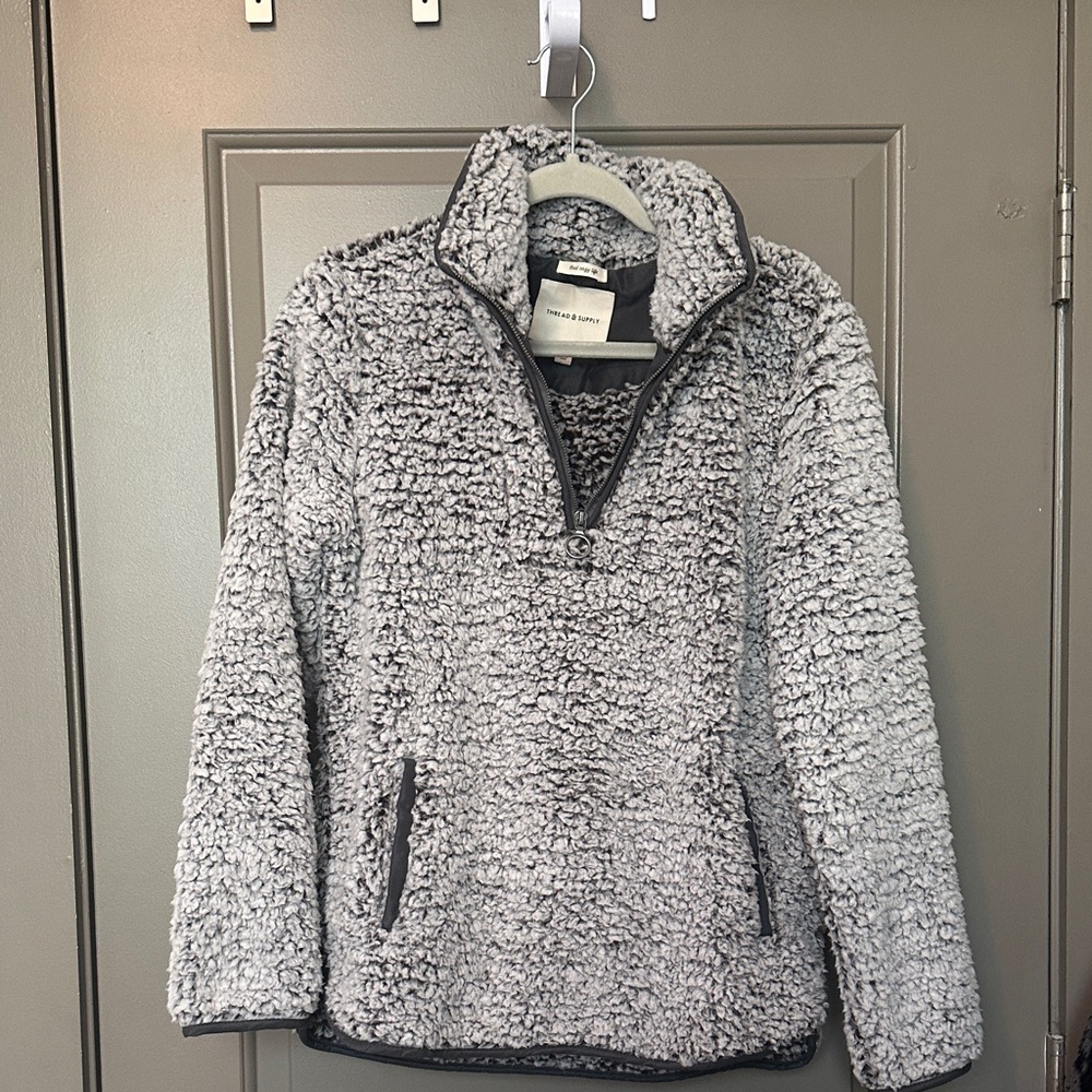 Thread & Supply Grey Sherpa Quarter-Zip Pullover